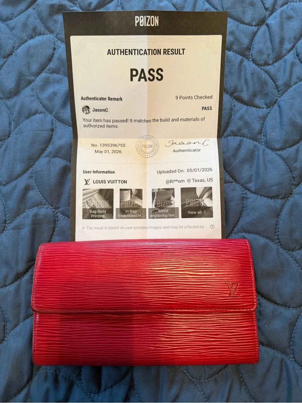 Authentic Louis Vuitton Red Epi Leather Fold Wallet